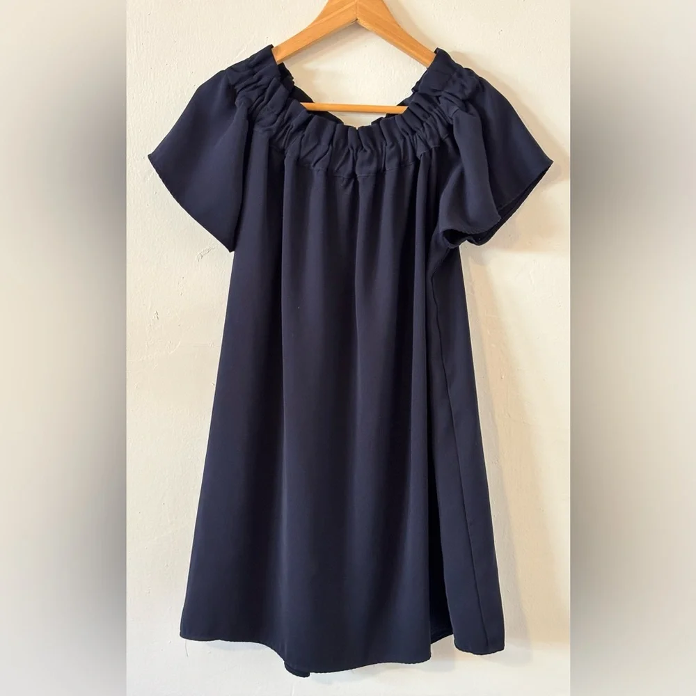 🌸 Pleione Off-the-Shoulder Navy Blue Mini Dress Women’s Size Large